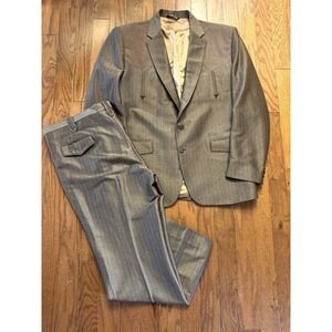 Silverado Suit 48L Brown Striped Satin Rockabilly 44W Vintage Union Made in USA